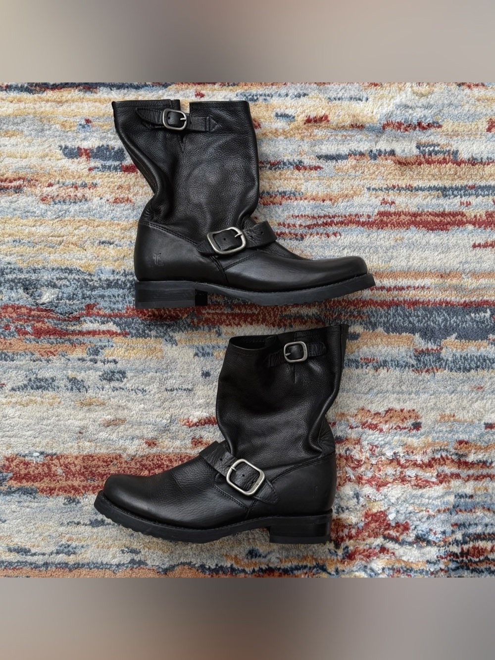Frye Veronica Slouch Boot Black Leather Buckle Boots US 7.5